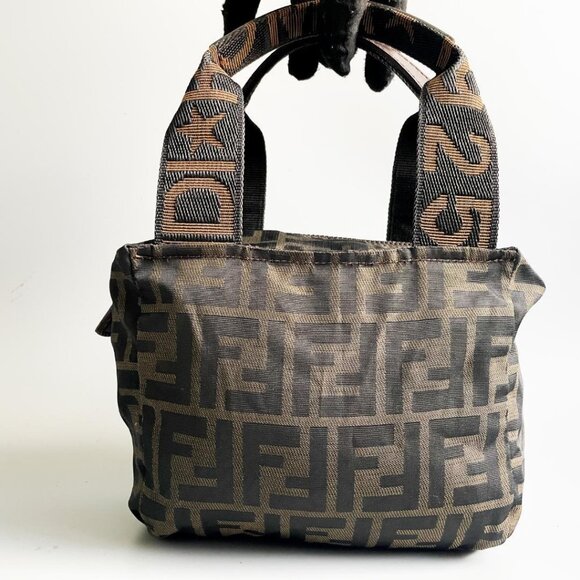 Authentic Fendi FF Vintage Zucca Canvas Mini Bag Small Handbag Tan Brown Y2K - Picture 2 of 9